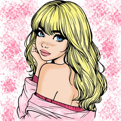 realistic girl with bangs looking over her shoulder