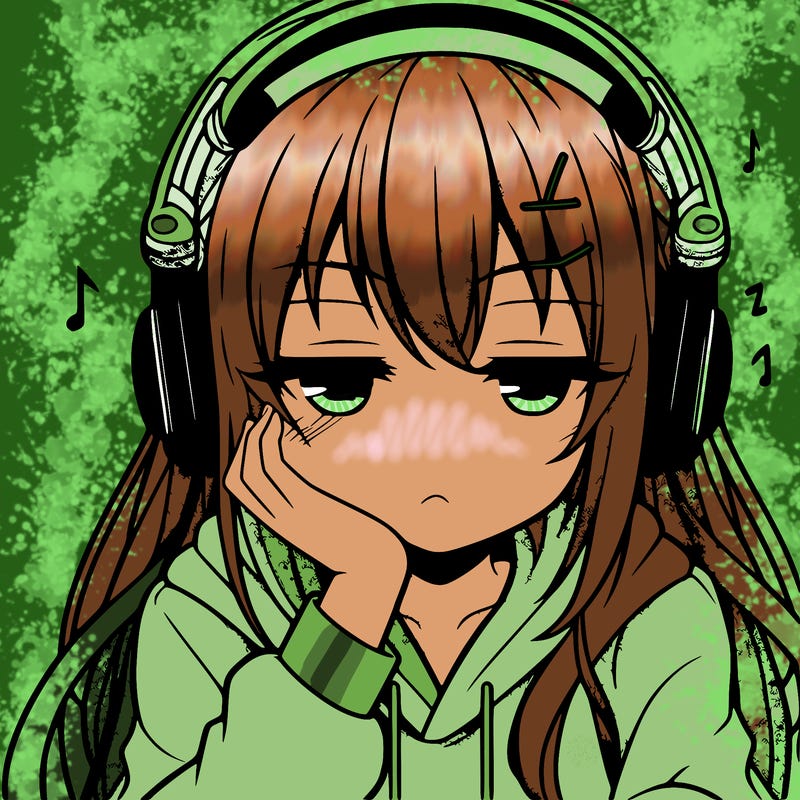 tired anime girl with head phones