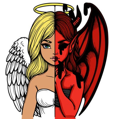 realistic angel half demon