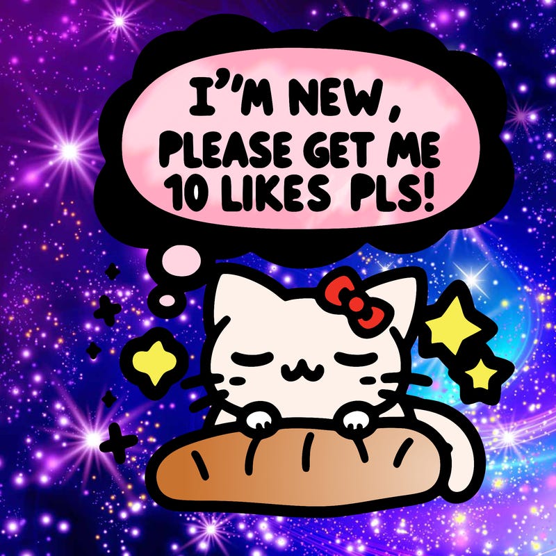 kitty taking a nap dream talking and saying "i'm new, please get me at least 10 likes pls!!"