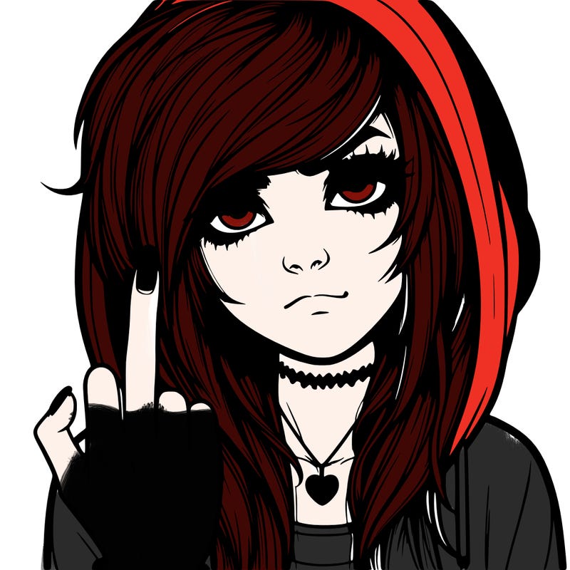 realistic emo girl sticking up the middle finger