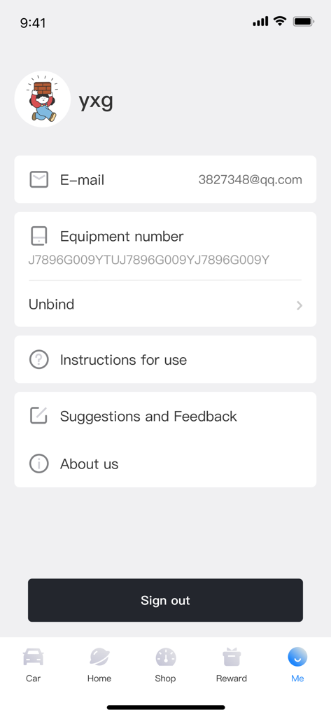 CarMate Pro - The user profile screen of the CarMate Pro app showing account details and device settings