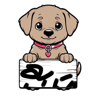 realistic puppy holding sign