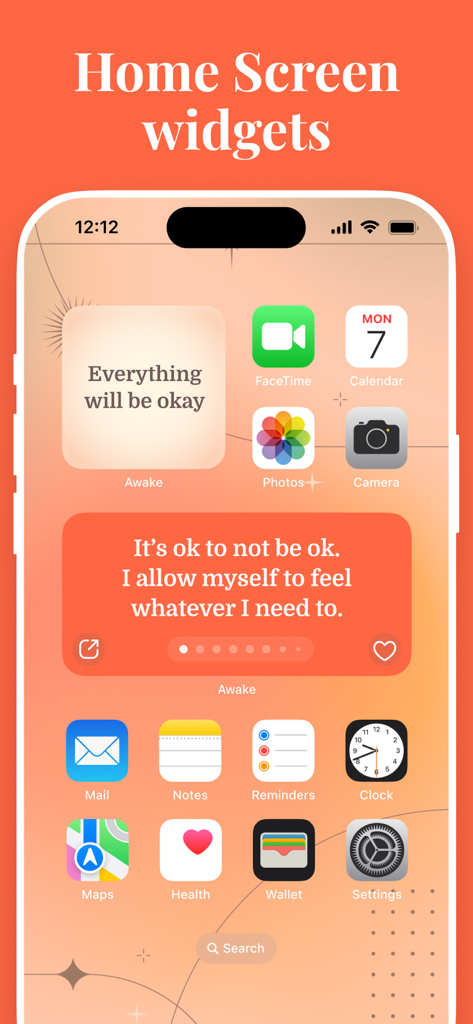 Awake: Motivation Affirmations - Widgets de la pantalla de inicio de la aplicación Awake que muestran afirmaciones motivacionales en un iPhone