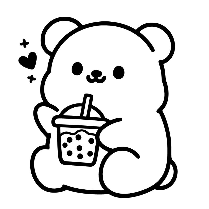 boba light pink bear drinking boba