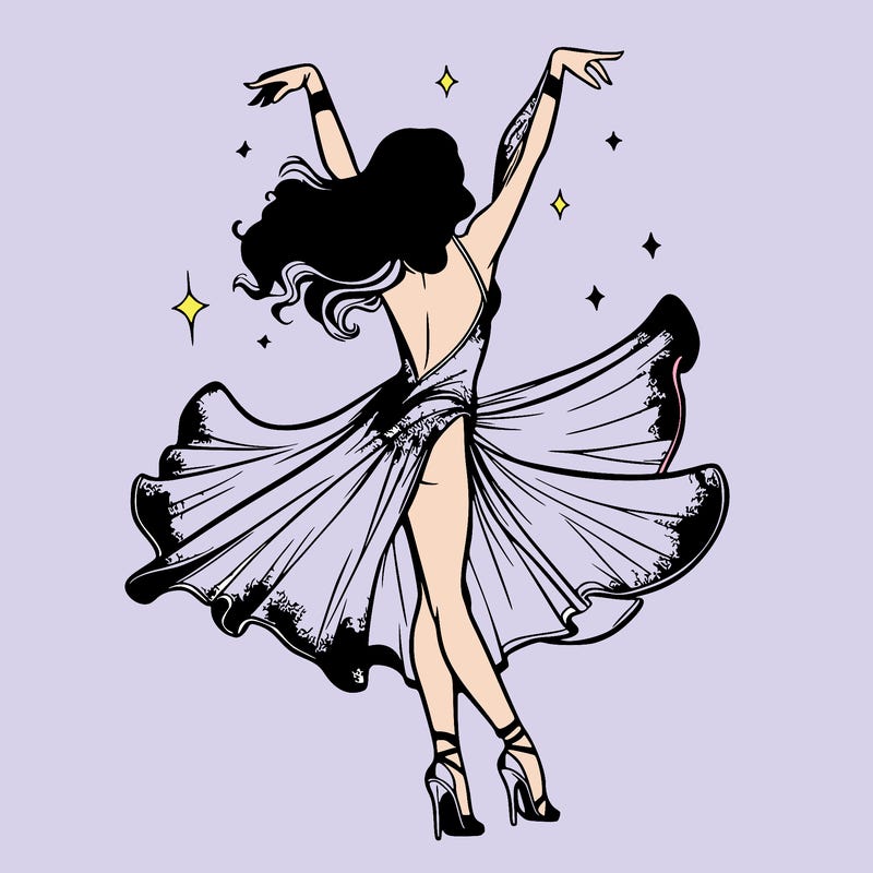 dancer dancing with a shimmery costume on realistic