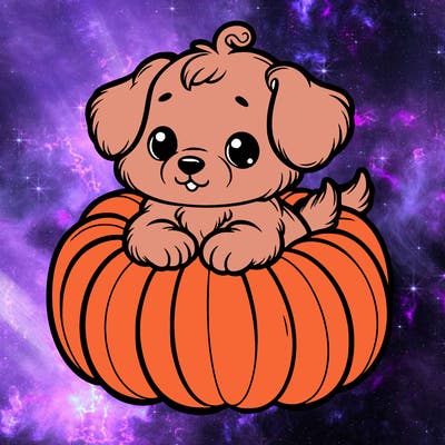 cute little puppy in a pumpkin