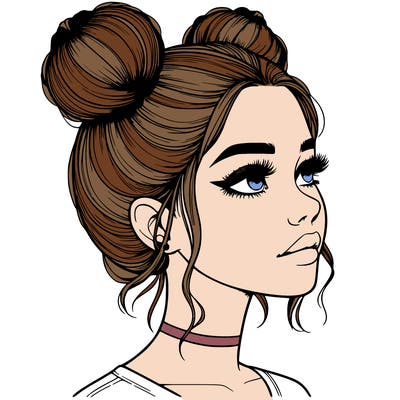 realistic girl with buns on the top of her head