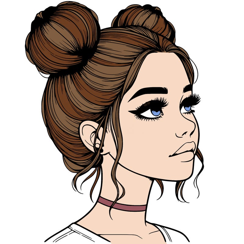 realistic girl with buns on the top of her head