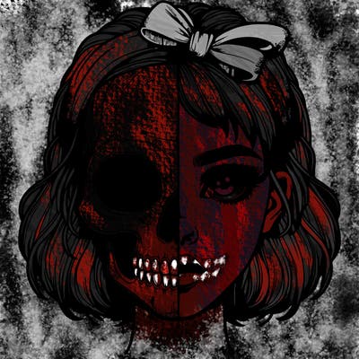 realistic girl with half skull mask