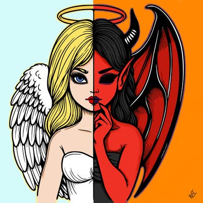 realistic angel half demon