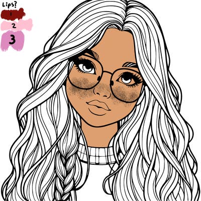 girl with long hair and freckles and glasses realistic