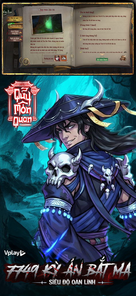 Quỷ Môn Quan - Vplay - A Vietnamese exorcist character and quest log interface from the mobile game Quy Mon Quan Vplay