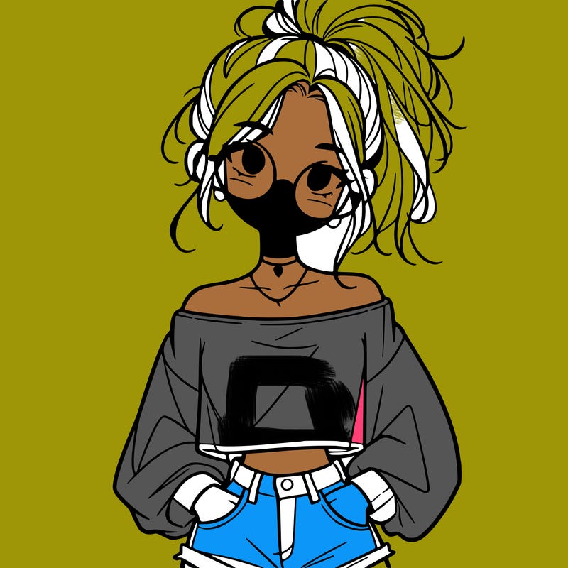 girl with a messy ponytail glasses a baggy crop top and jean shorts