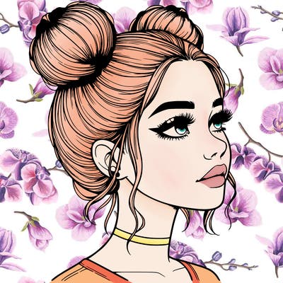 realistic girl with buns on the top of her head