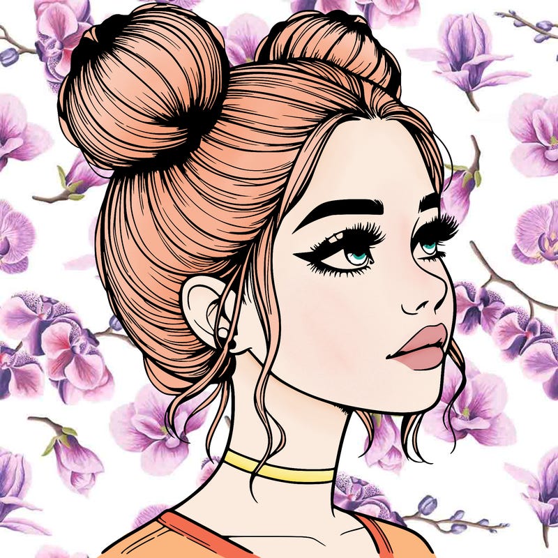 realistic girl with buns on the top of her head