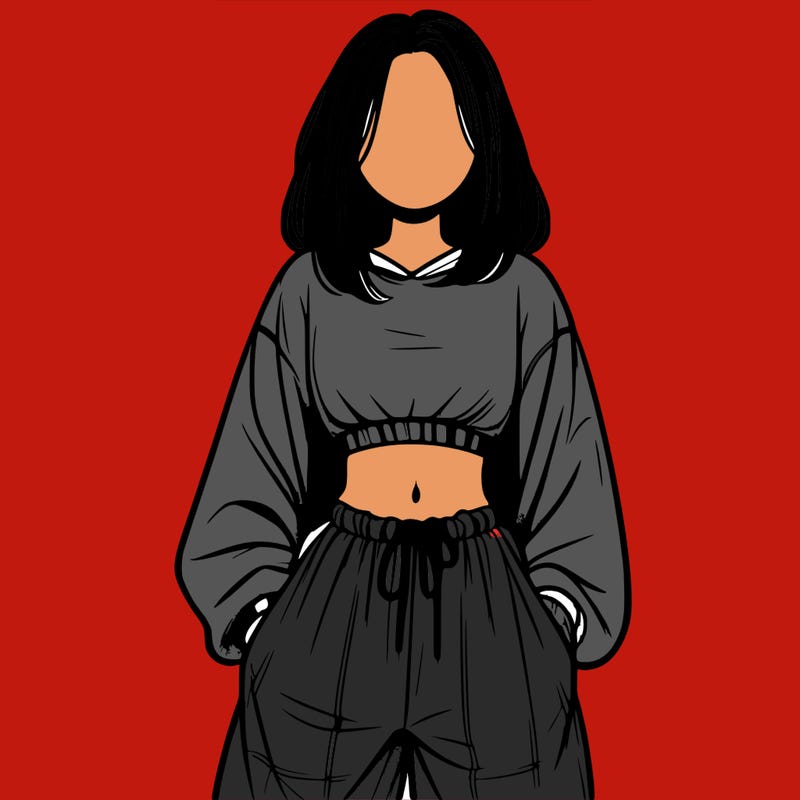 realistic girl faceless with baggy pants and a crop top