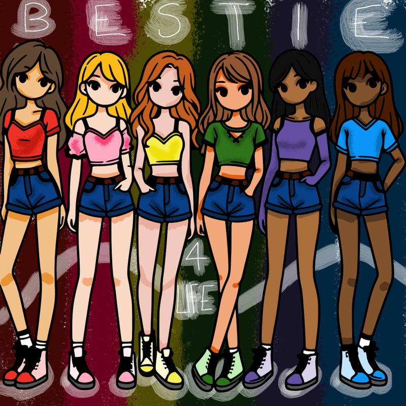 a group of girls wearing crop tops and shorts