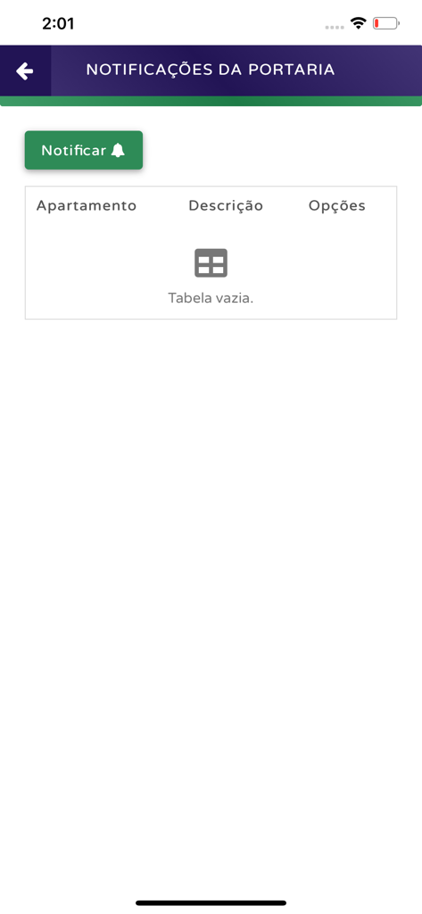 Pantalla de notificaciones de conserjería en la aplicación Garante Curitiba
