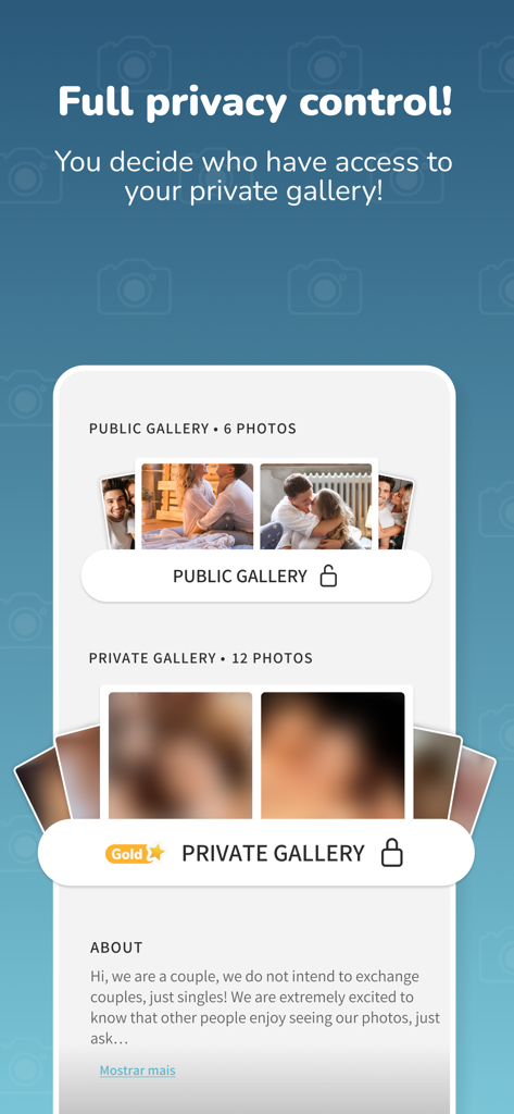 ysos: Couple meeting & dating - Privacy control interface in the ysos dating app showing public and private galleries