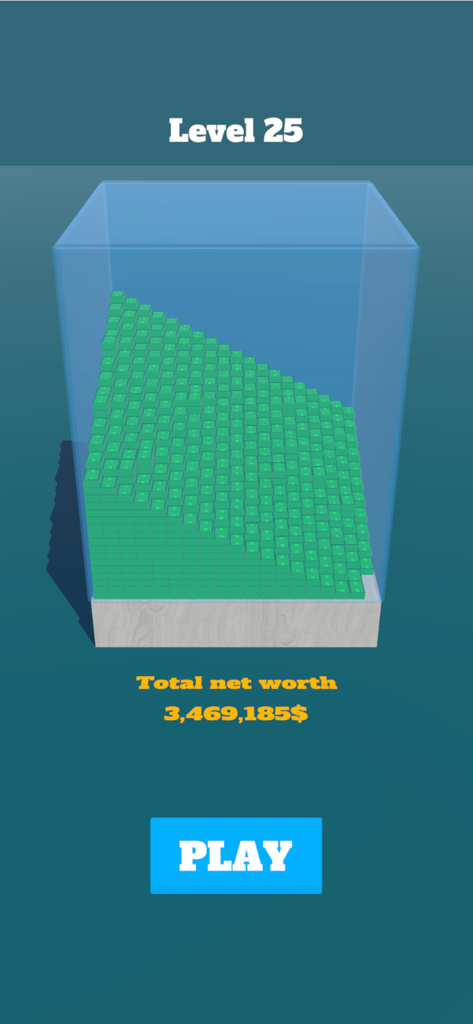 Double Money mobile game level 25 with money stack and net worth display