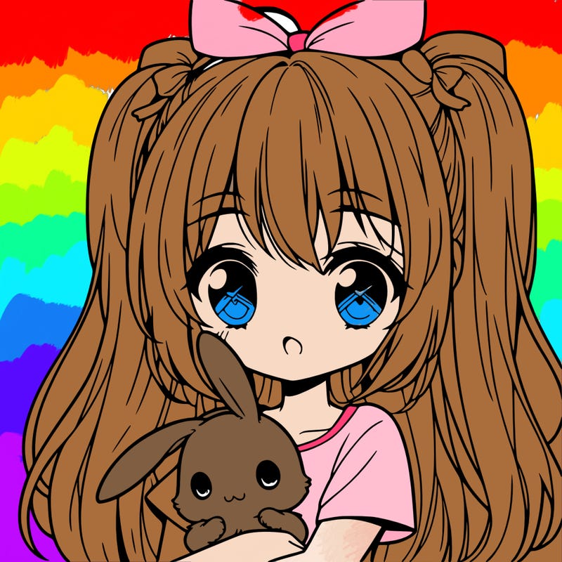 cute manga girl holding a bunny