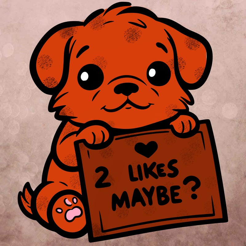 a puppy holding a sign that says 2 likes maybe?