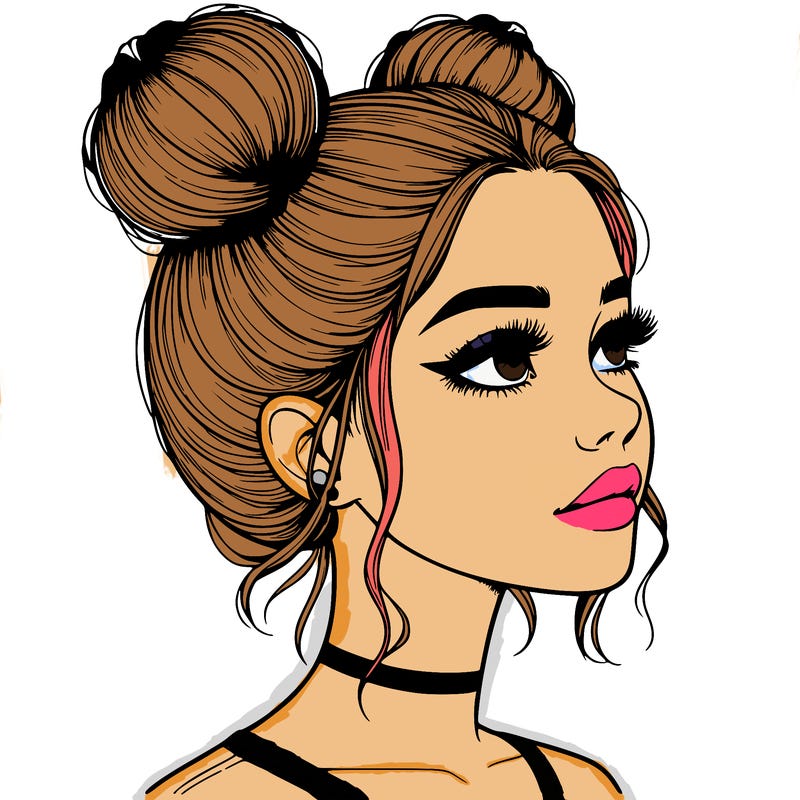 realistic girl with buns on the top of her head
