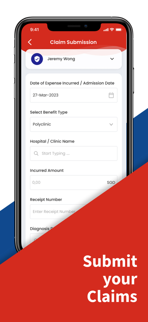 Great Health Corporate - Great Health Corporate app claim submission screen with medical expense form fields