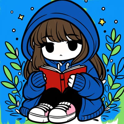 girl in oversized hoodie reading a book