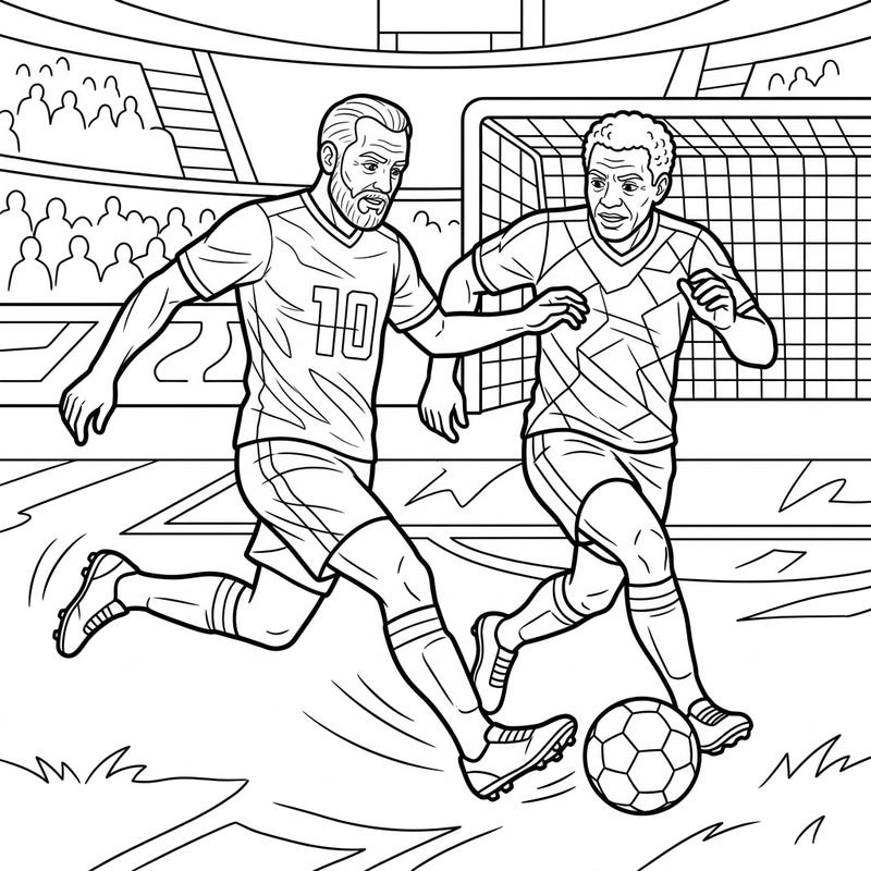 Experience the thrill of the game with this dynamic soccer players coloring page. Designed with large, clear outlines, it offers an engaging and accessible coloring activity perfect for seniors.