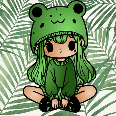 a girl wearing a frog hat and some frog socks