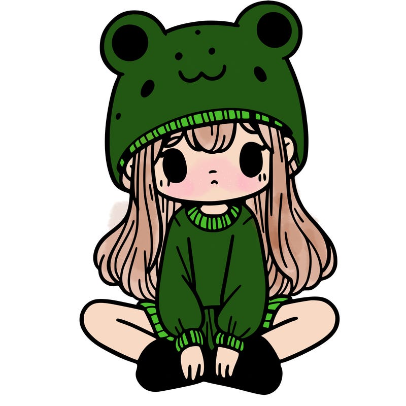 a girl wearing a frog hat and some frog socks