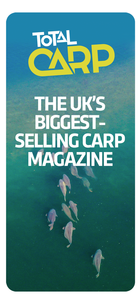 Total Carp - Total Carp magazine app screen featuring carp swimming in green water with the text The UKs biggest selling carp magazine.