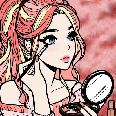a realistic girl doing her makeup