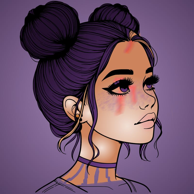 realistic girl with buns on the top of her head