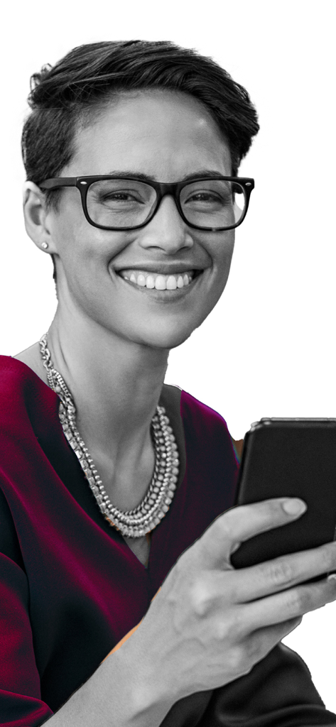 Contraceptive Ring Reminder + - Smiling young woman with glasses holding a smartphone while using a health tracking app