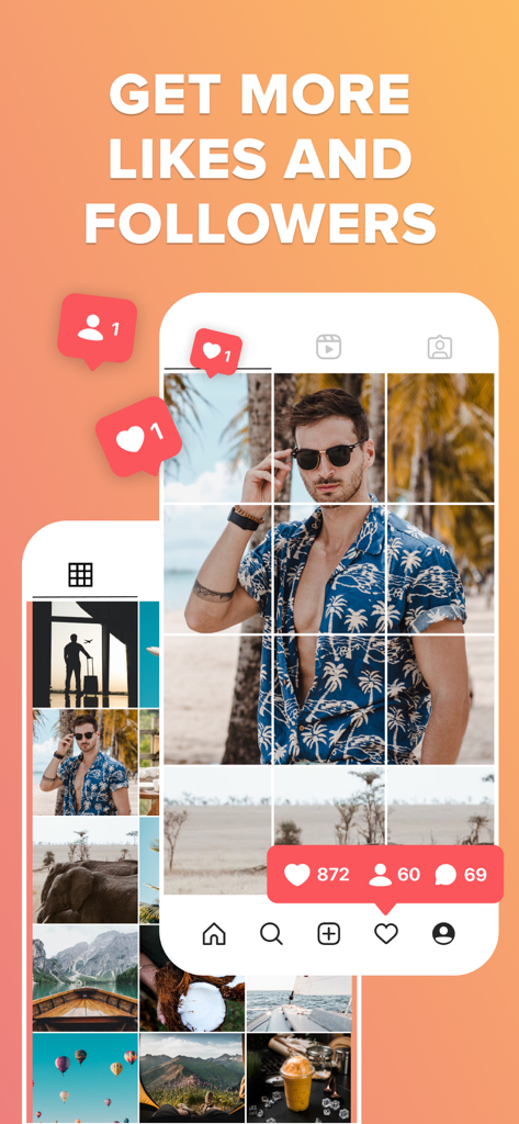 Una cuadrícula de fotos de 3x3 en una maqueta de perfil de Instagram que muestra un alto engagement y crecimiento en redes sociales.