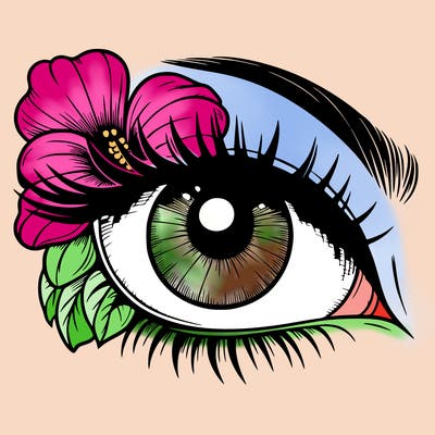realistic eye with flower