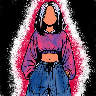 realistic girl faceless with baggy pants and a crop top