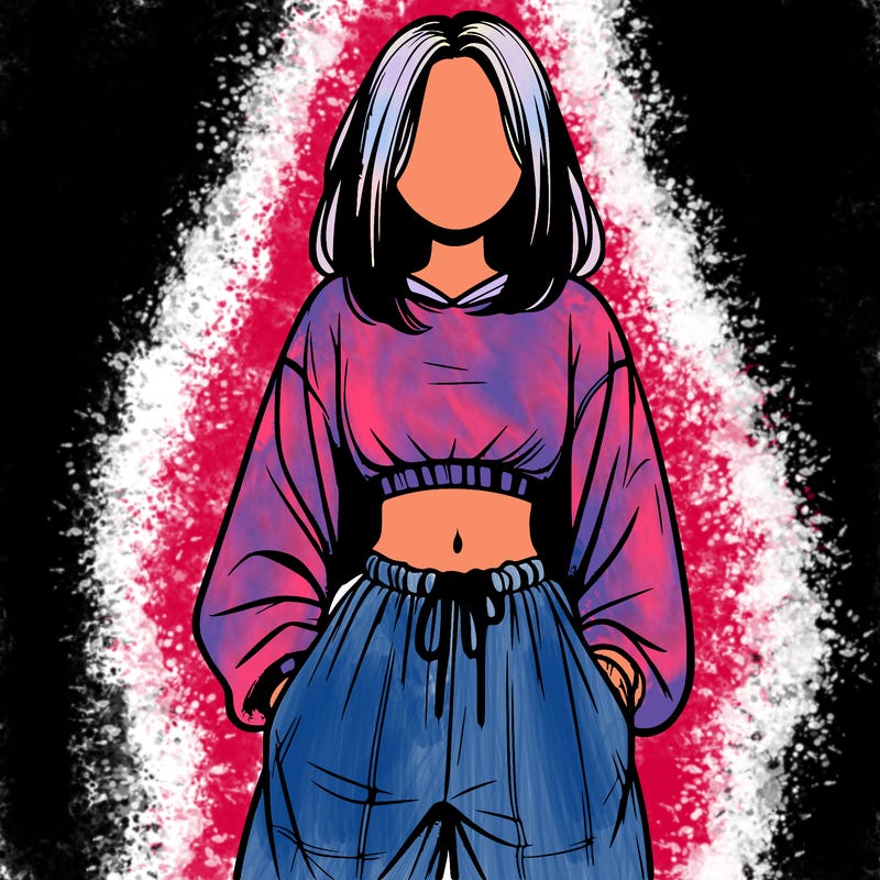 realistic girl faceless with baggy pants and a crop top