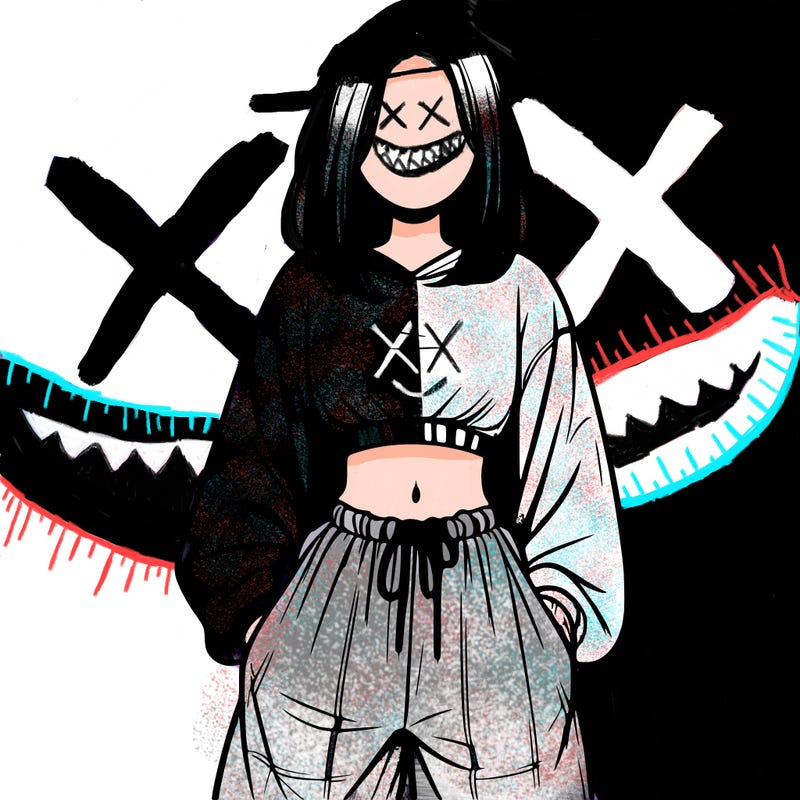 realistic girl faceless with baggy pants and a crop top