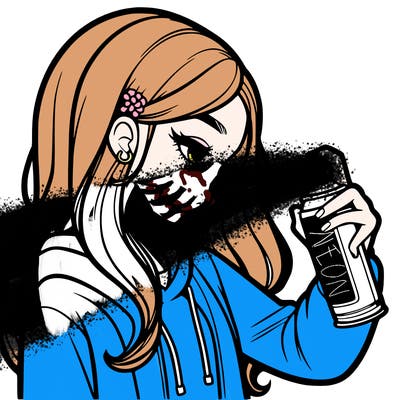 a realistic girl spray painting