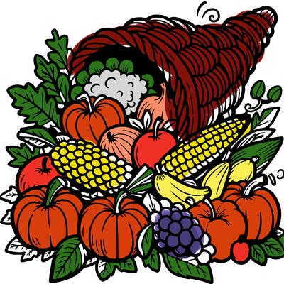 a cornucopia spilling out autumn fruit%2c vegetable