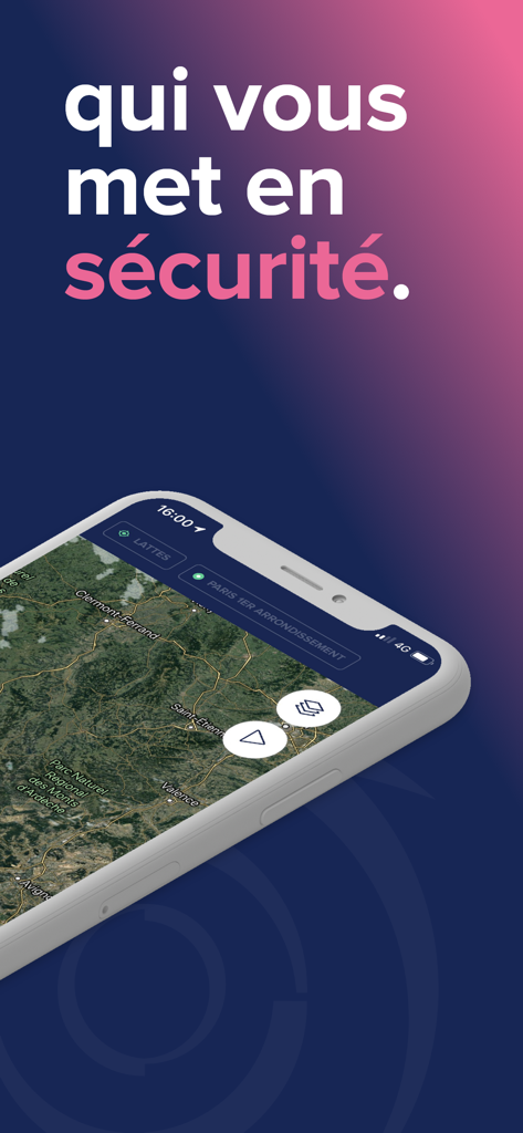 Ein Smartphone, das die Satellitenkartenoberfläche der myPredict 2 Wetter-Sicherheits-App anzeigt.