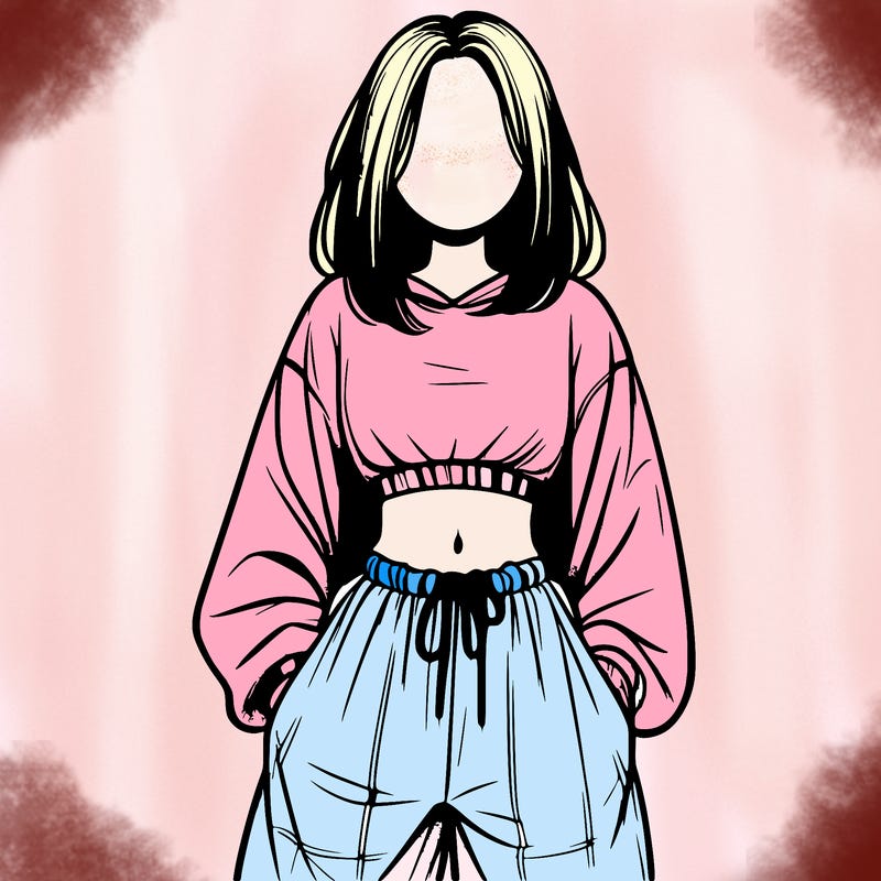 realistic girl faceless with baggy pants and a crop top