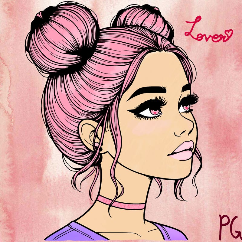 realistic girl with buns on the top of her head