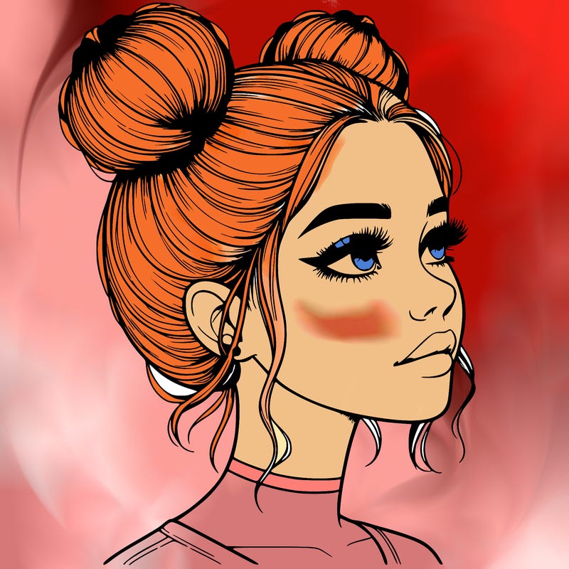 realistic girl with buns on the top of her head