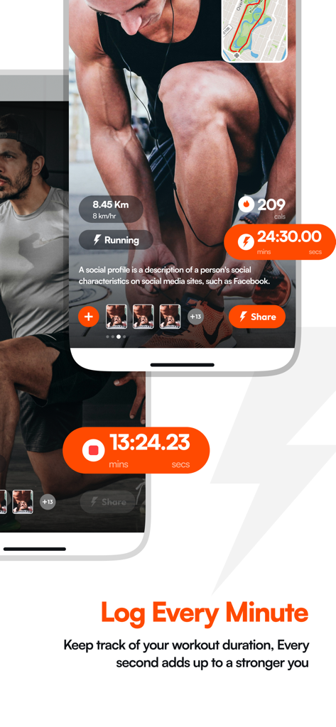 Smartphone screen of Dopamine Social Wellness app showing workout duration and map tracking