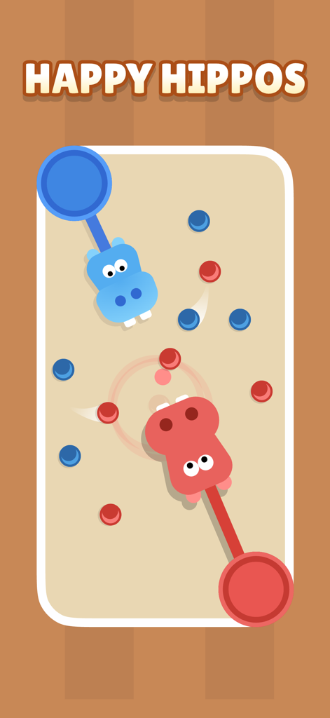 2 Player Games - - Mini gioco competitivo per due giocatori chiamato "Happy Hippos" con personaggi di ippopotami rossi e blu
